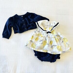 Gymboree Bright Days Ahead Lemon Sailor Romper Sweater Baby Girl 0-3m 2018